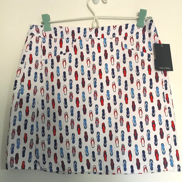 Jessica Riley Stretch Skort White with Red and Blue Flip Flops NEW - Picture 1 of 1